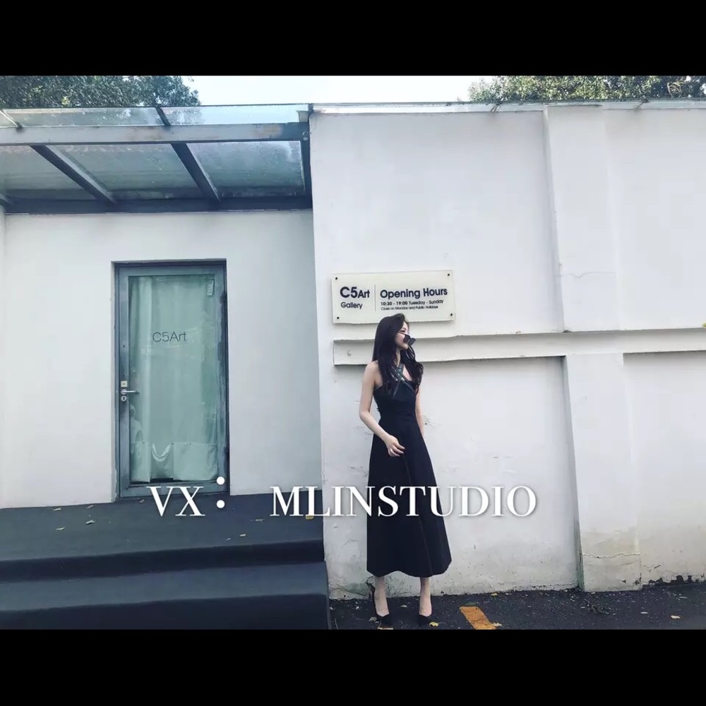 Long black dress with straps